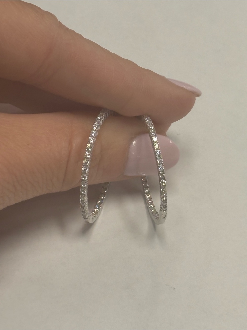Suzy Levian Sterling Silver White CZ Pavé Hoop Earrings Sample NWT